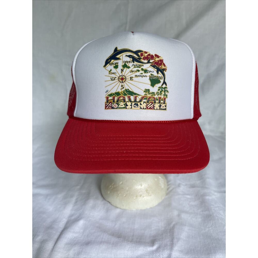 Vintage Hawaii Beach Trucker Hat Nissin Cap Rope Front Snapback Adjustable